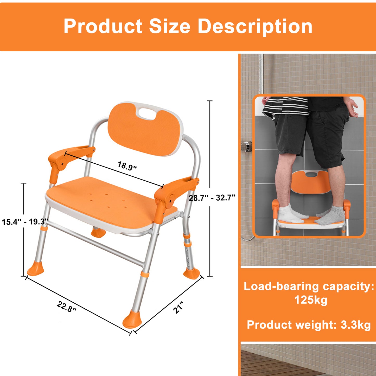 One-touch Folding Shower Chair, Orange