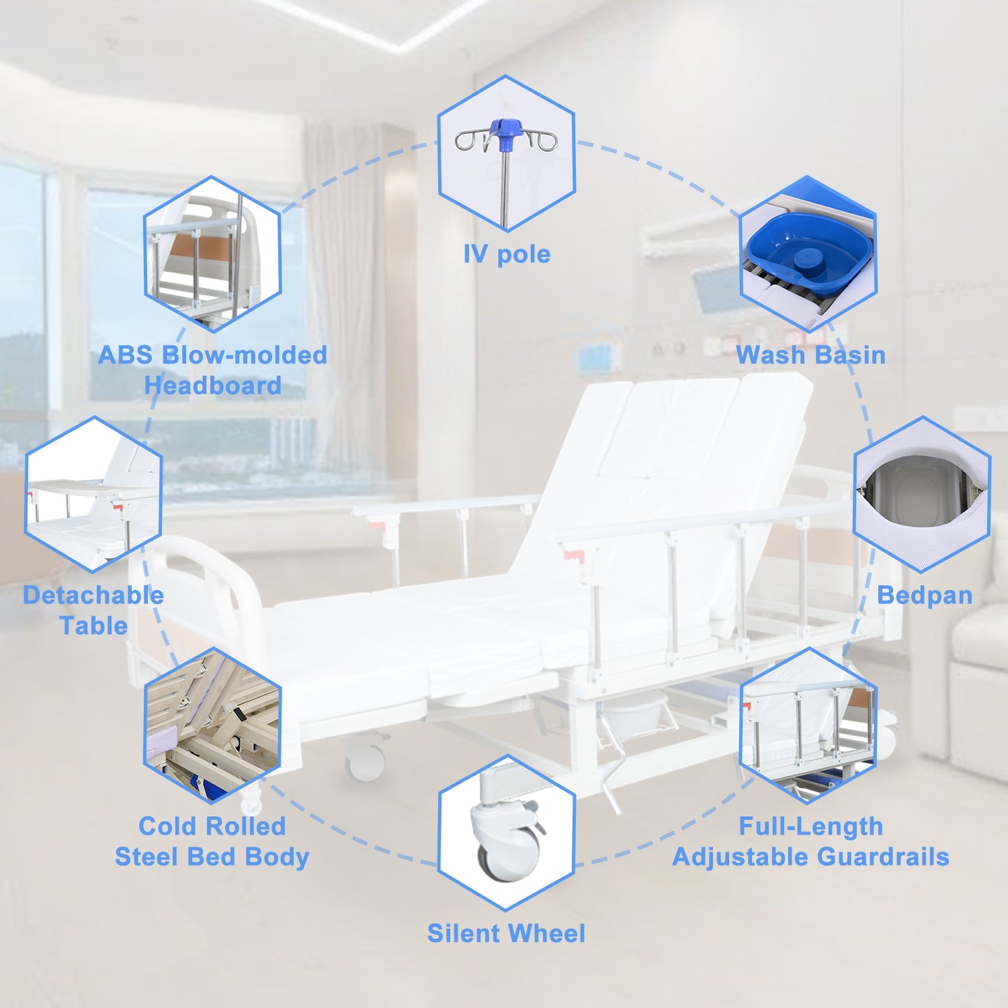 4-Function Manual Hospital Bed (Mattress Included)