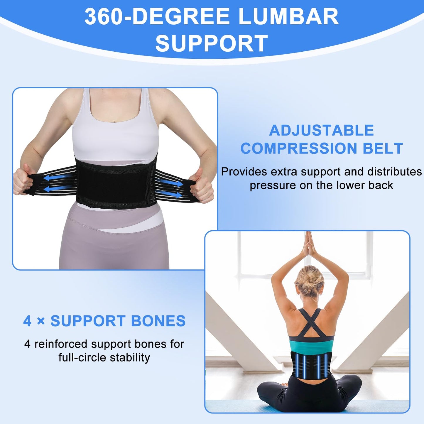 Lower Back Brace, Breathable Lumbar Support Belt for Pain Relief