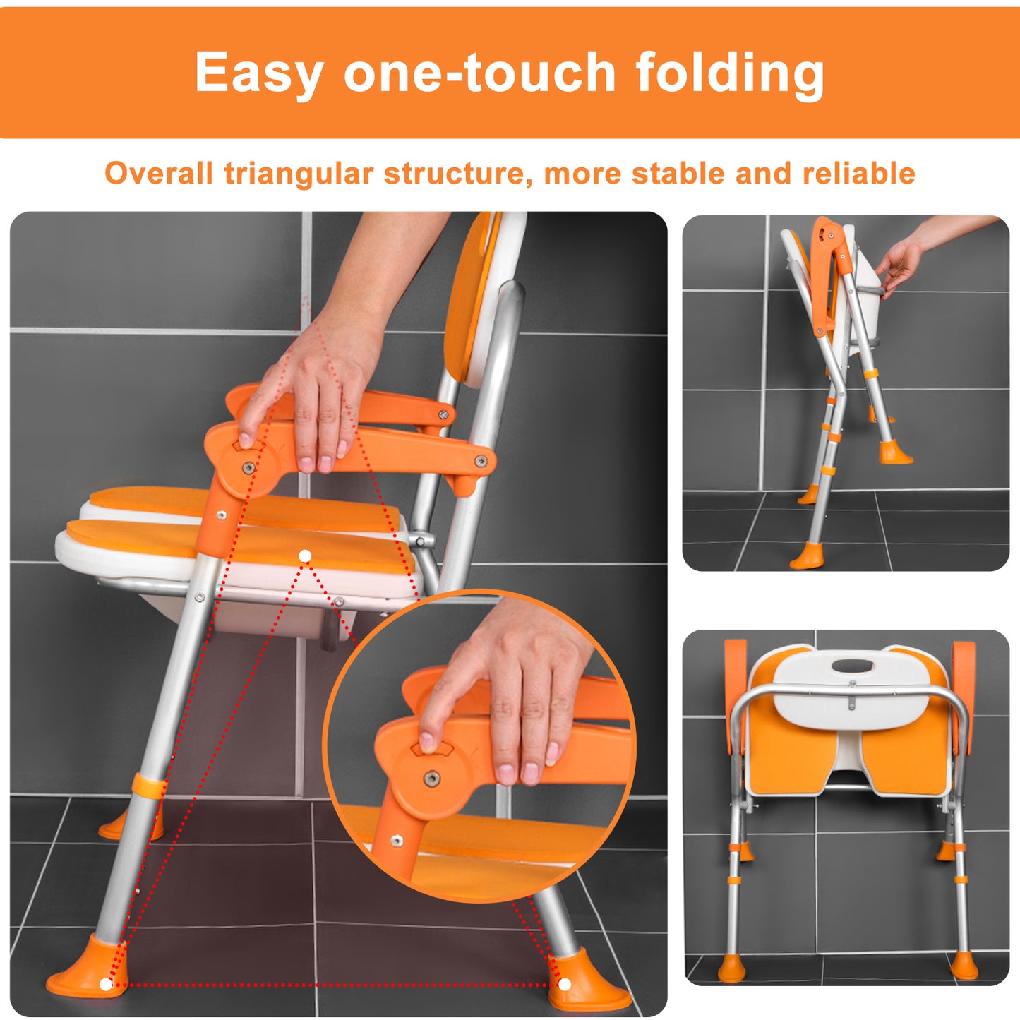 One-touch Folding Shower Chair, Orange