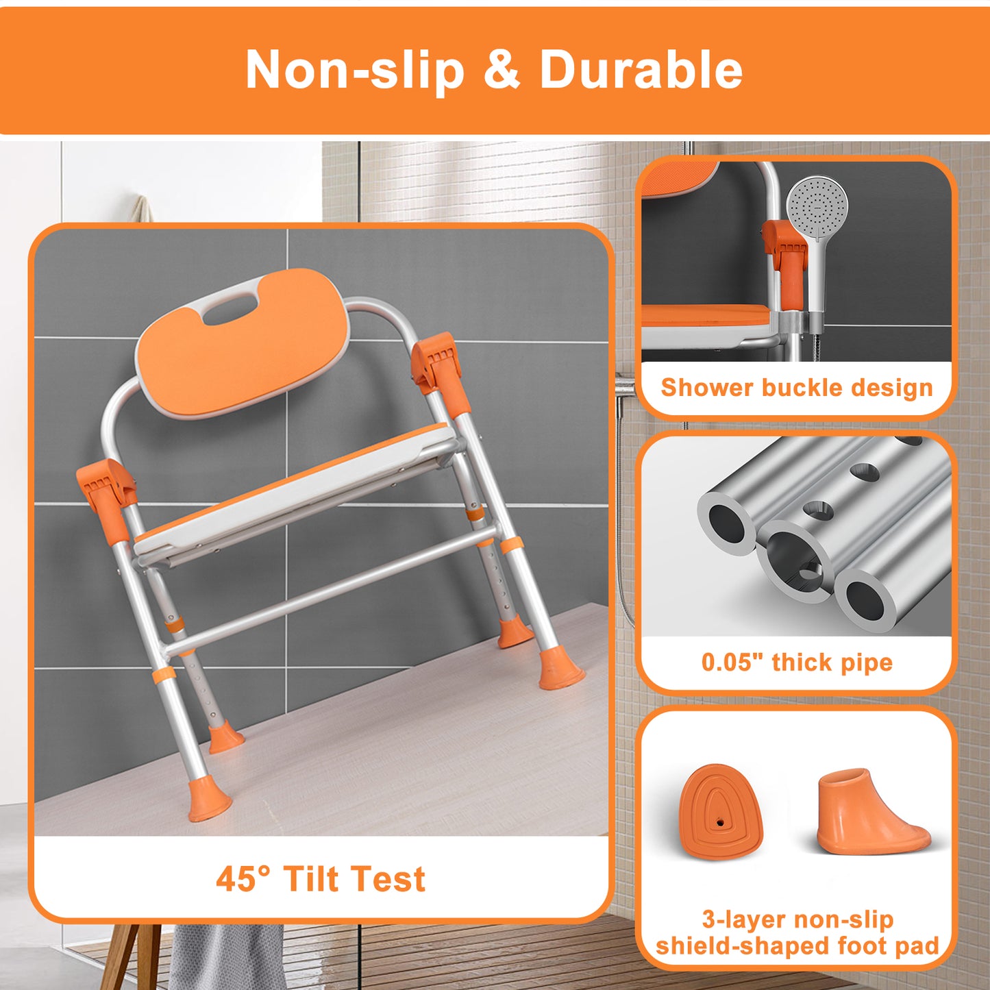 One-touch Folding Shower Chair, Orange