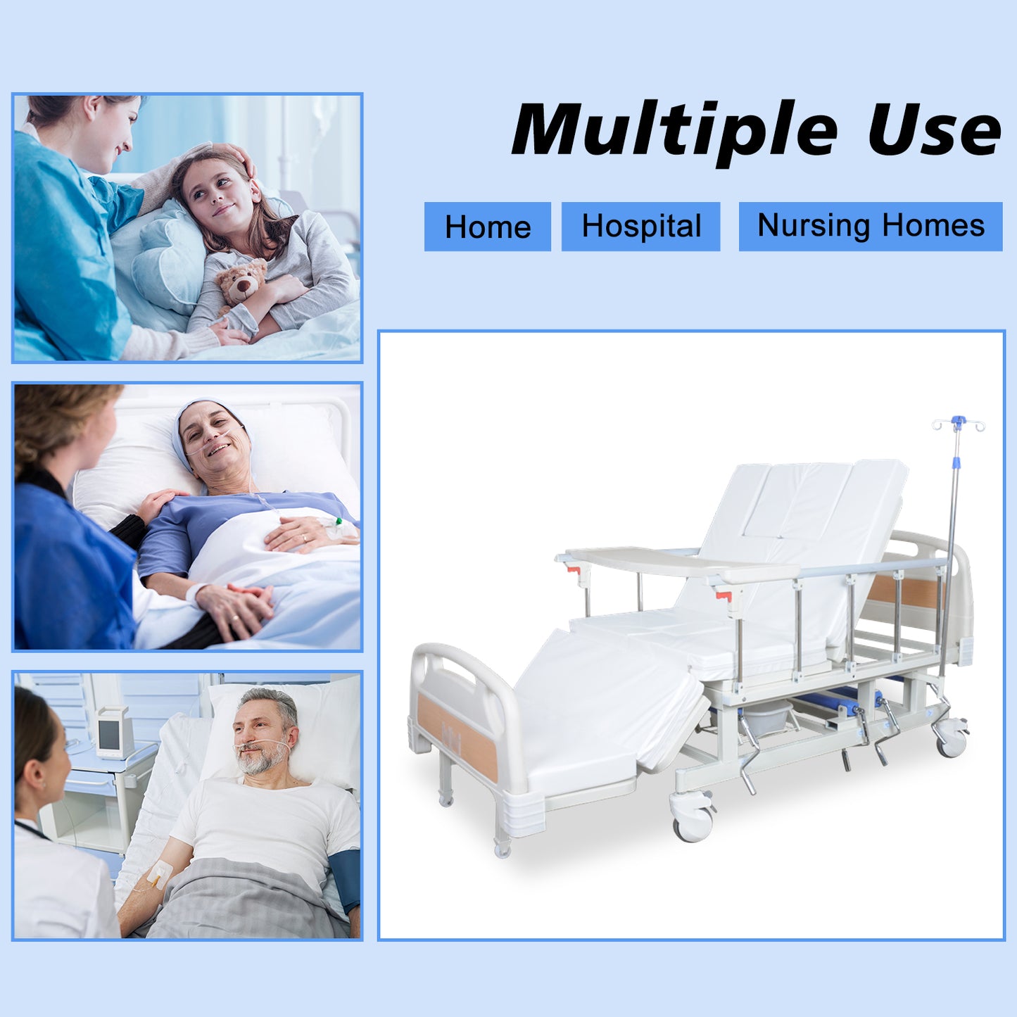 4-Function Manual Hospital Bed (Mattress Included)