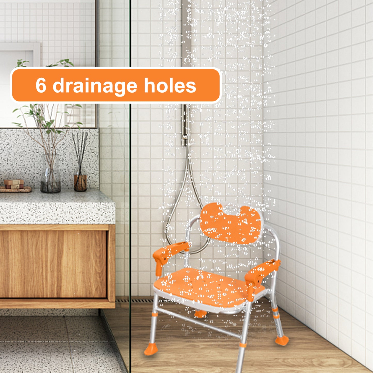 One-touch Folding Shower Chair, Orange