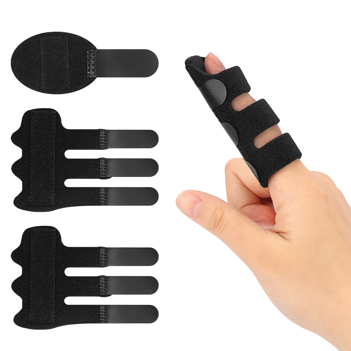 3-Pack Finger Splint Support, Black