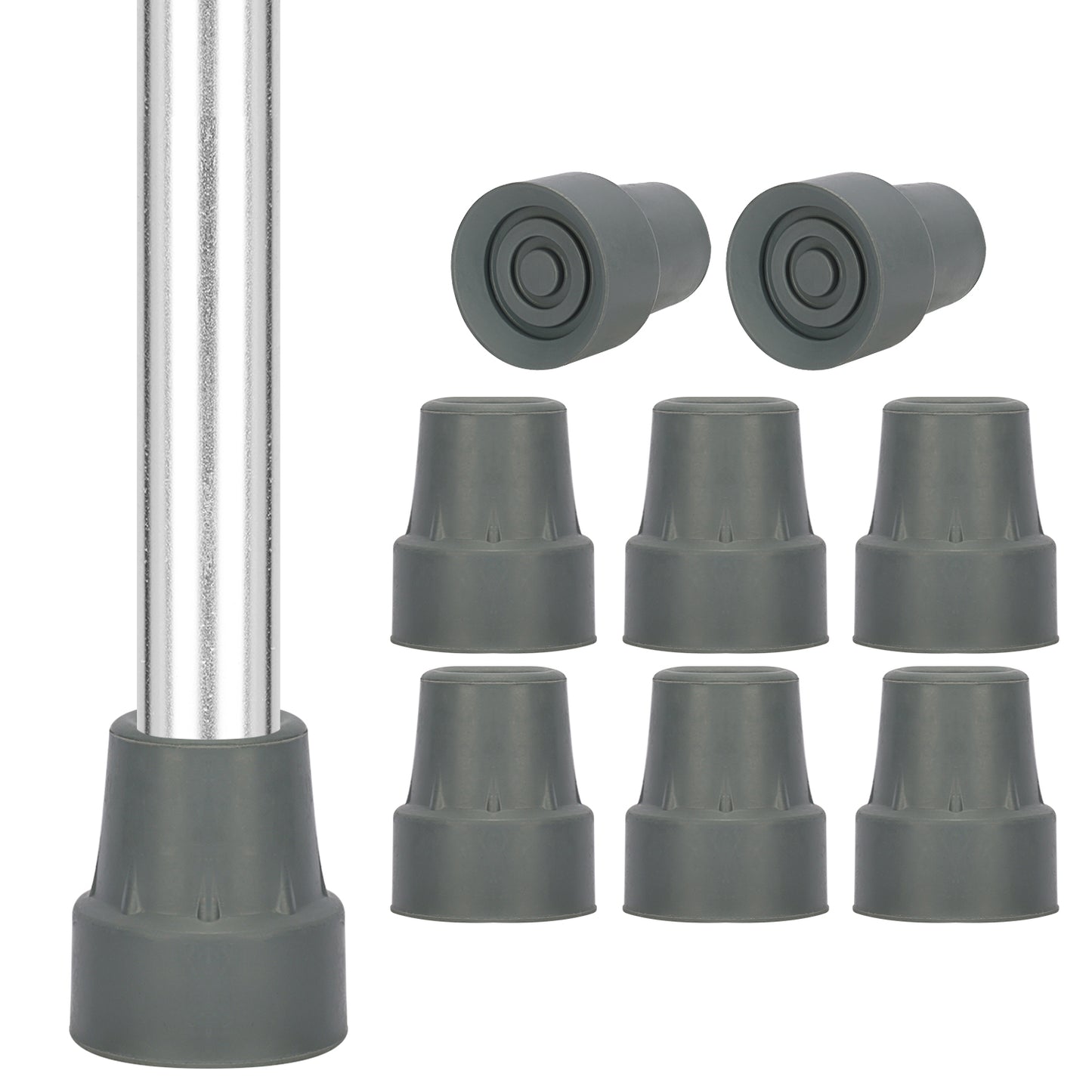 3/4 Inch Cane Tips (8 Pack) Rubber Tips with Metal Inserts