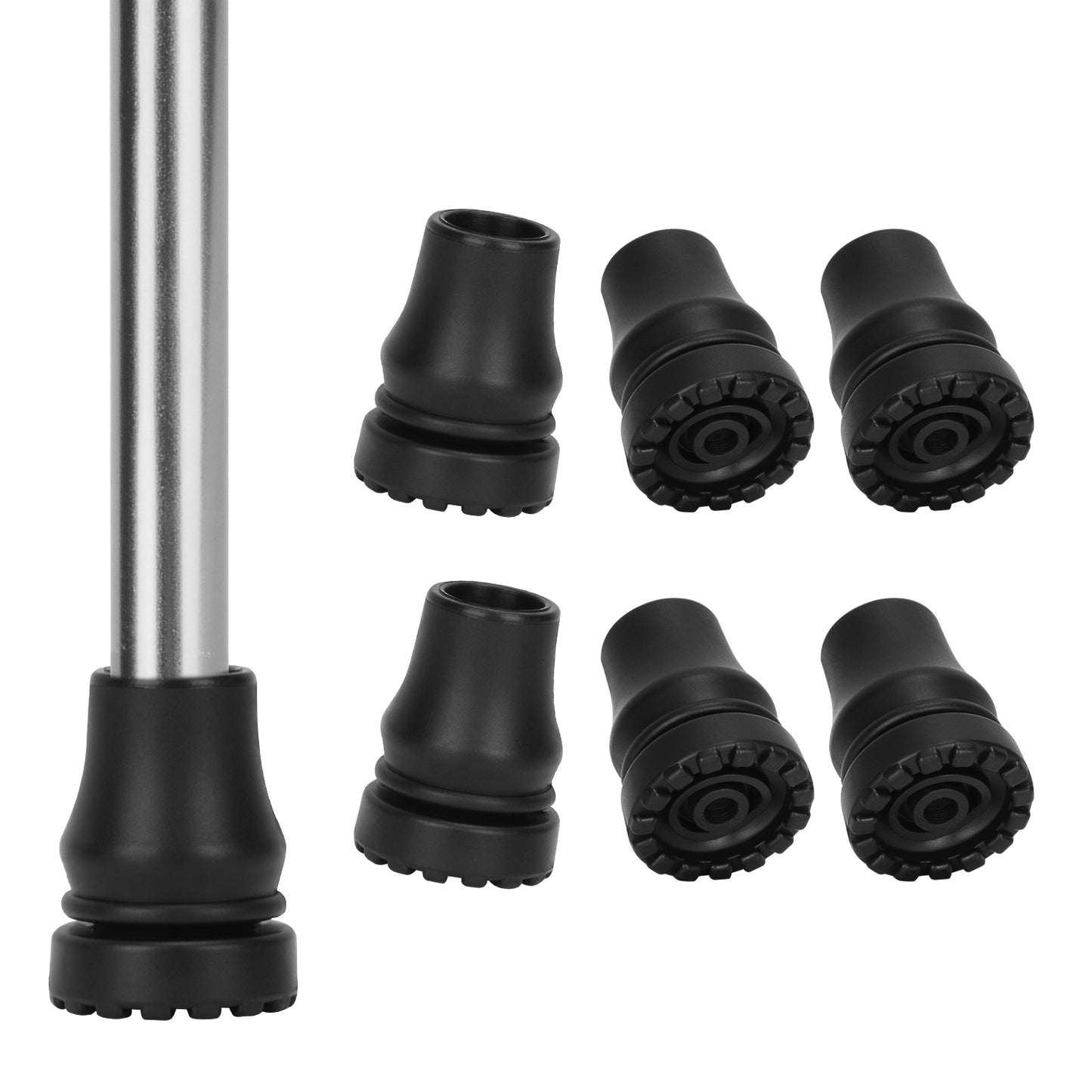 6-Pack Cane Tips Non-Slip Rubber, Black