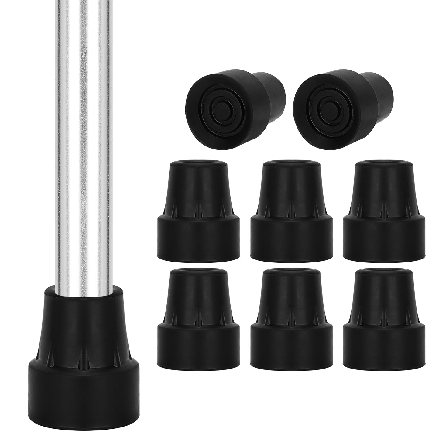 3/4 Inch Cane Tips (8 Pack) Rubber Tips with Metal Inserts