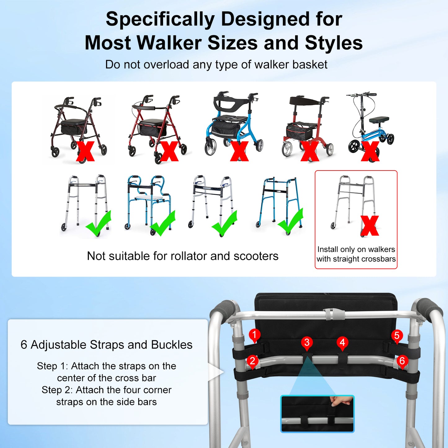 Walker Basket, Foldable Bag with Tray, Cup Holder