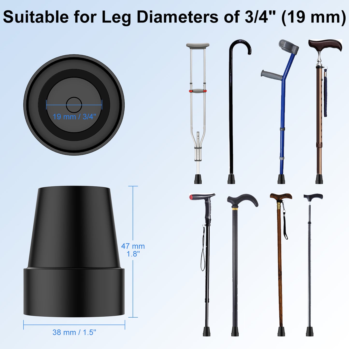 8-Pack Non-Slip Stable High-Strength Rubber Cane Tip