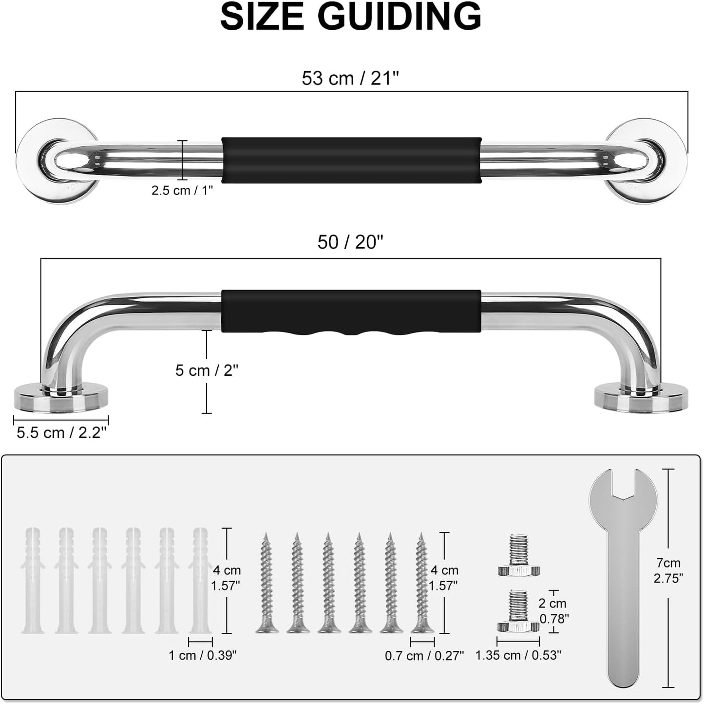 Non-Slip Grab Bars, SUS 304 Steel, Bathroom Shower Handle