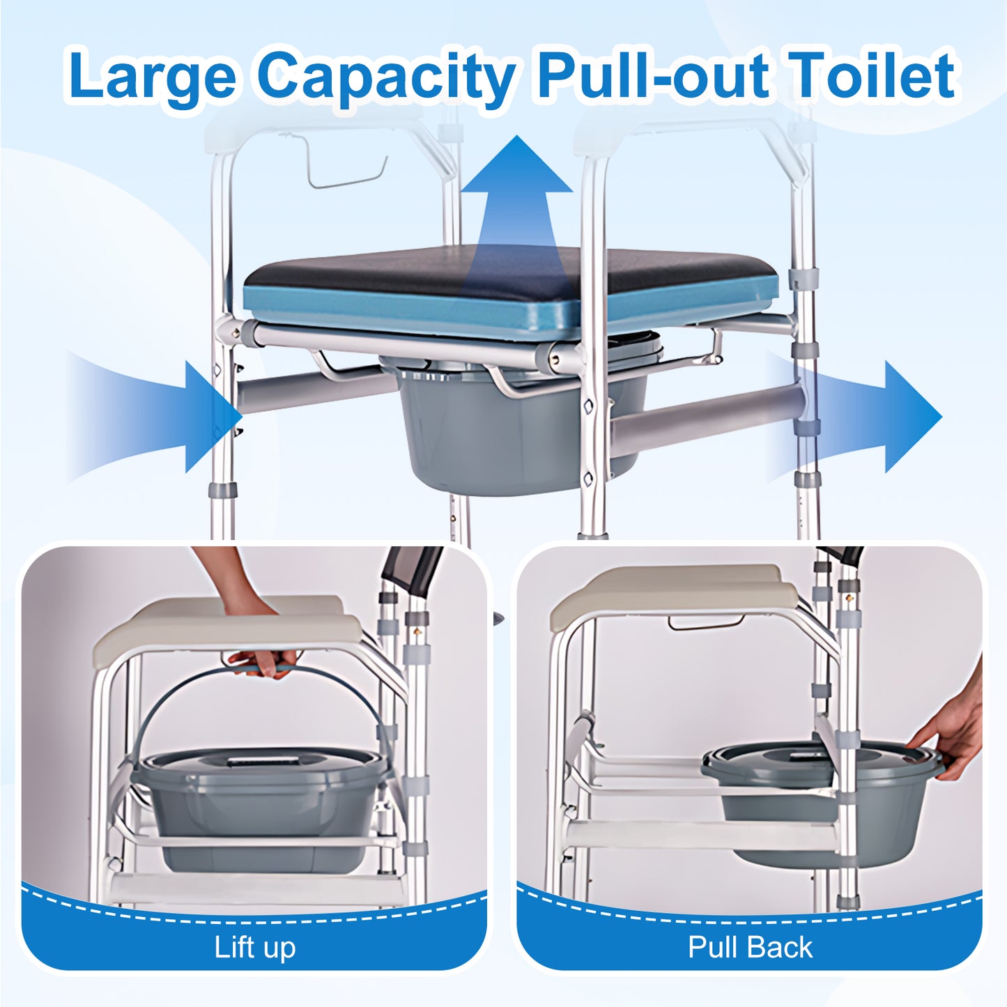 Steel Bedside Commode w/ Hard Seat & Optional Foot Pads