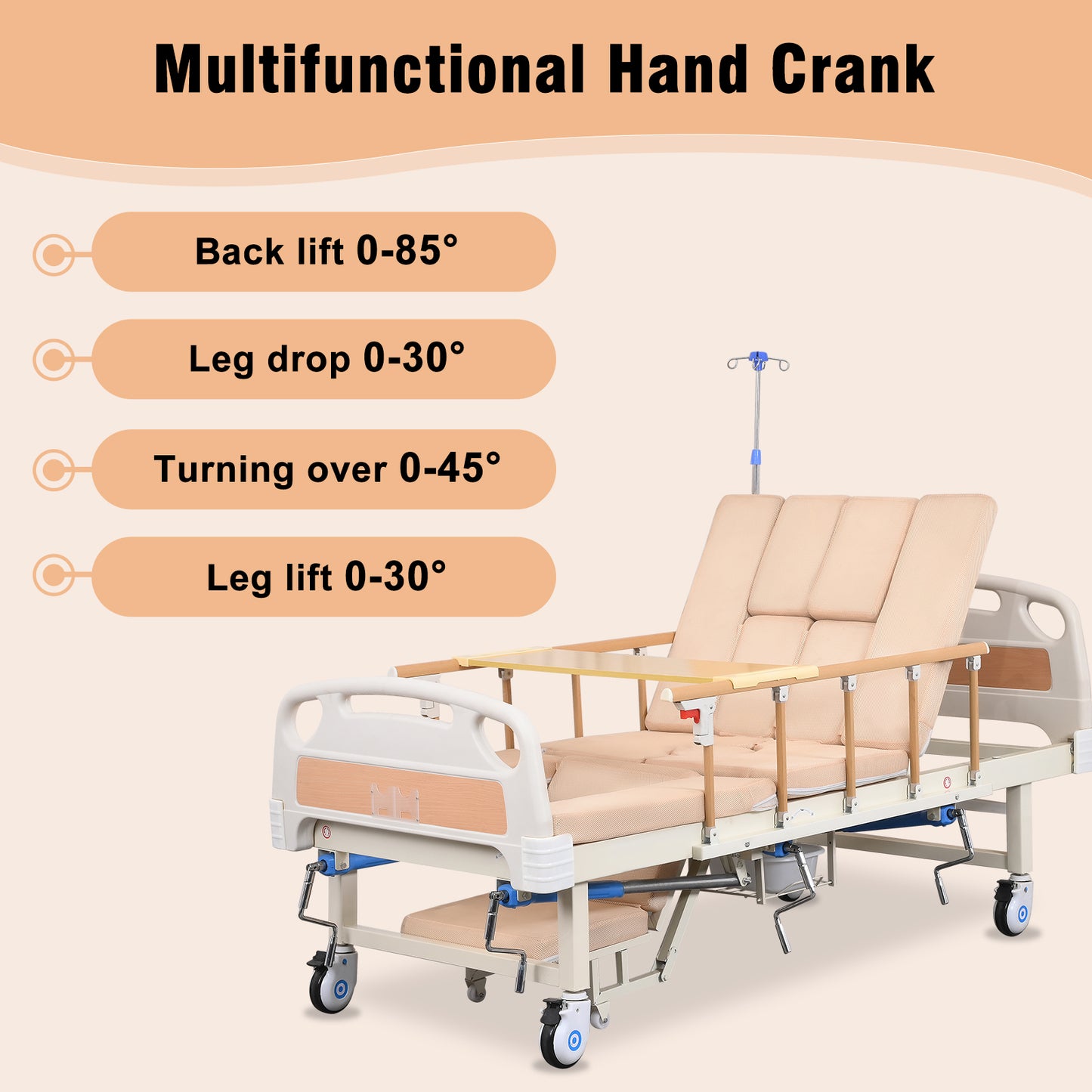 4-Function Manual Hospital Bed (Mattress Included)