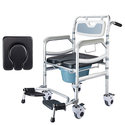 Folding Bedside Commode Chair w/ Wheels & Built-In Toilet