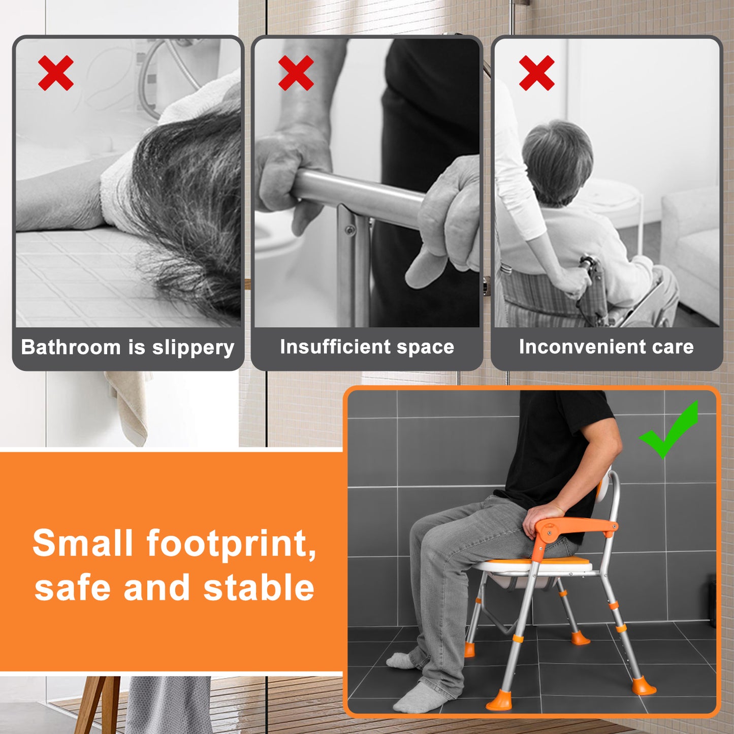 One-touch Folding Shower Chair, Orange