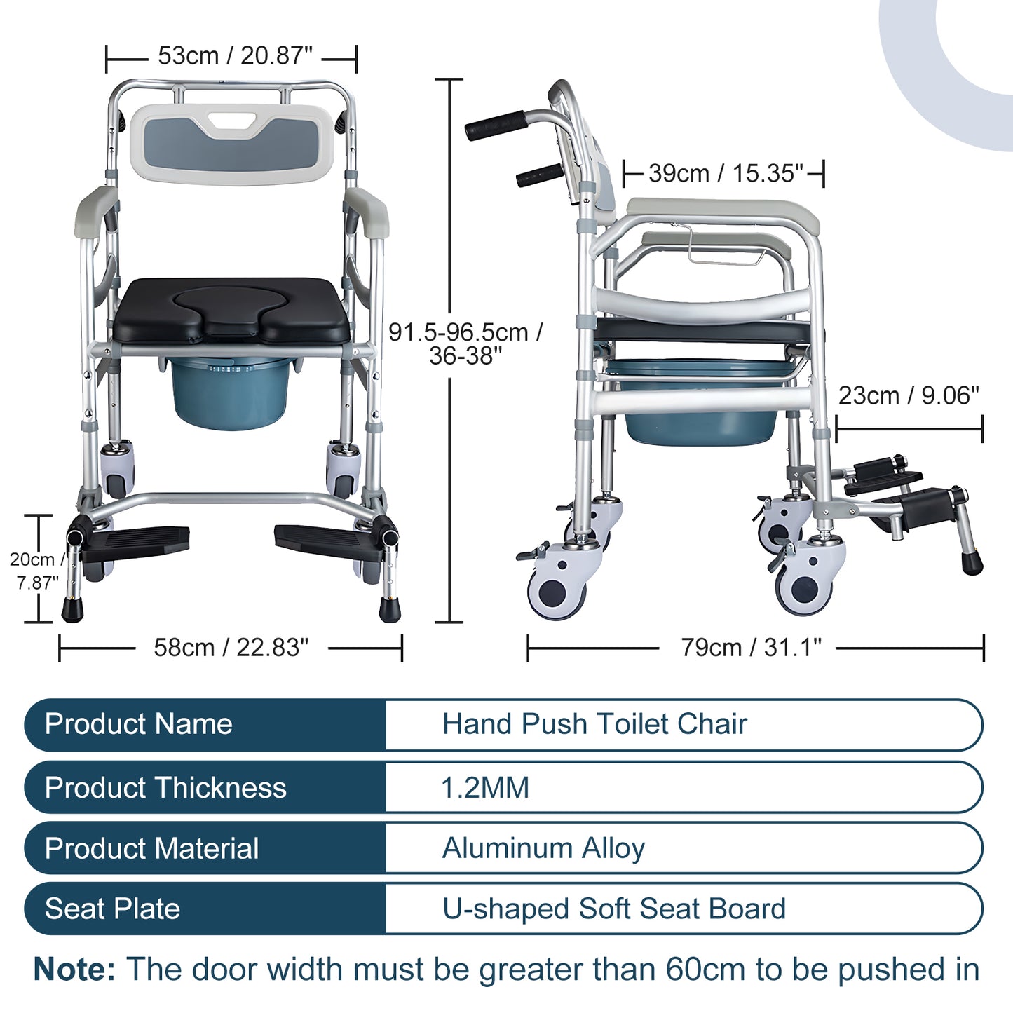 Folding Bedside Commode Chair w/ Wheels & Built-In Toilet