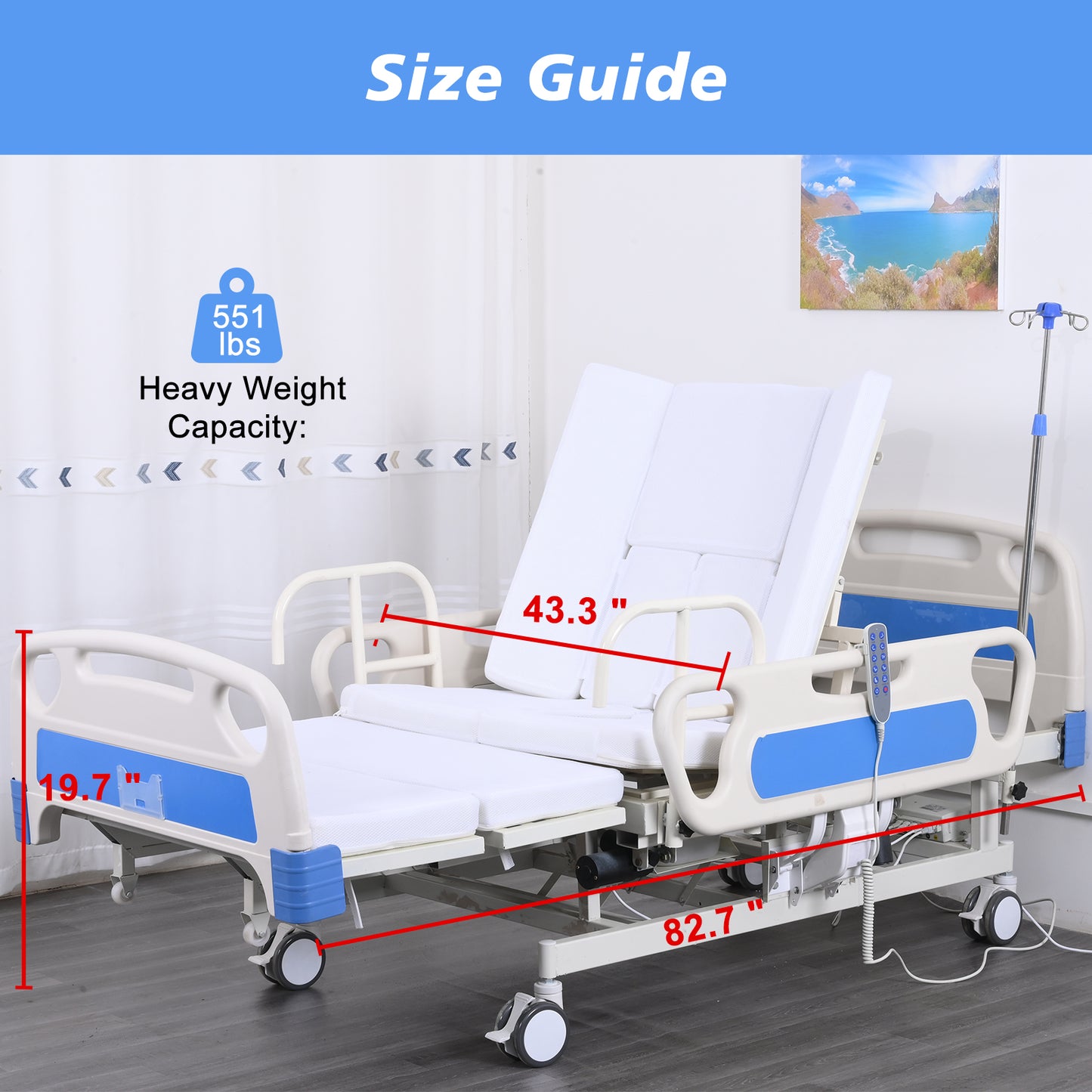 Widened 5-Function Electric Hospital Bed (Mattress Included)