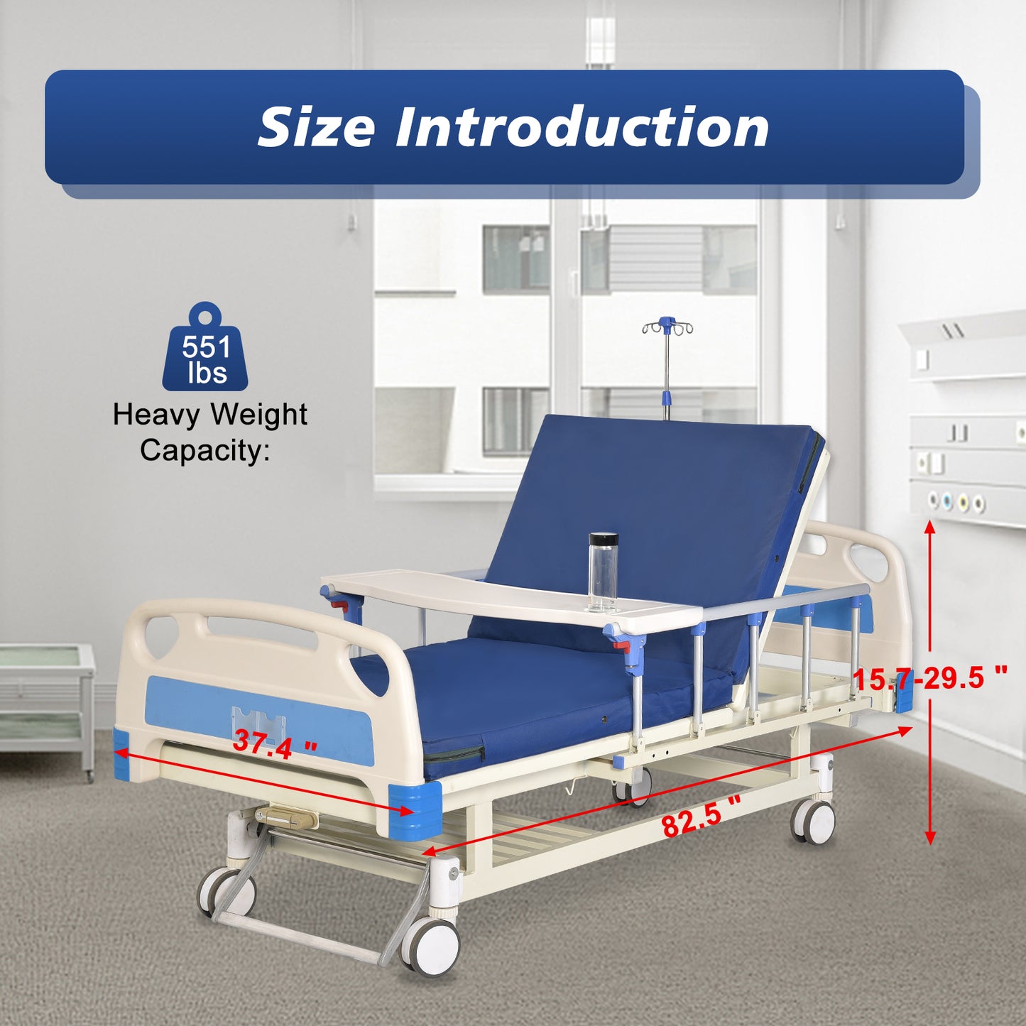 Hidden Adjustable Crank Hospital Bed(Mattress Included)