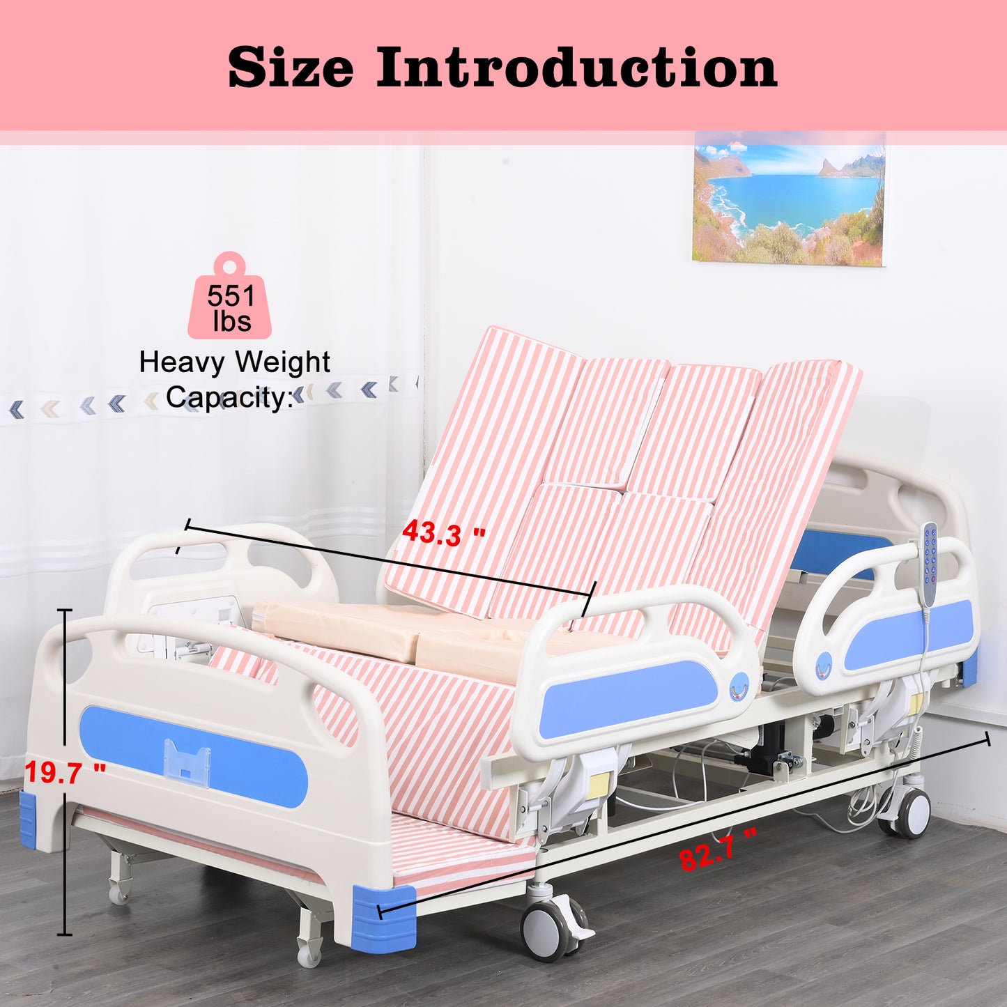 Widened 5-Function Electric Hospital Bed (Mattress Included)