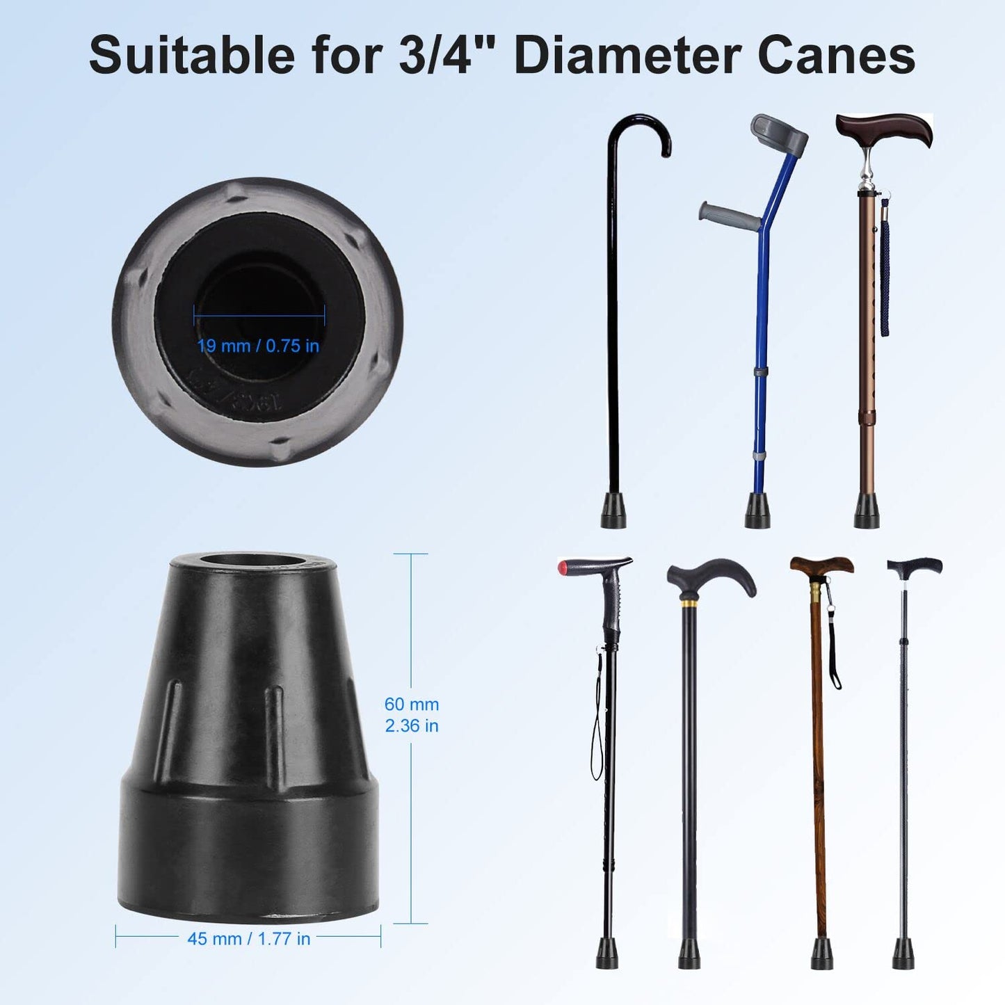 2 Pack Non-Slip Replacement Cane Tip